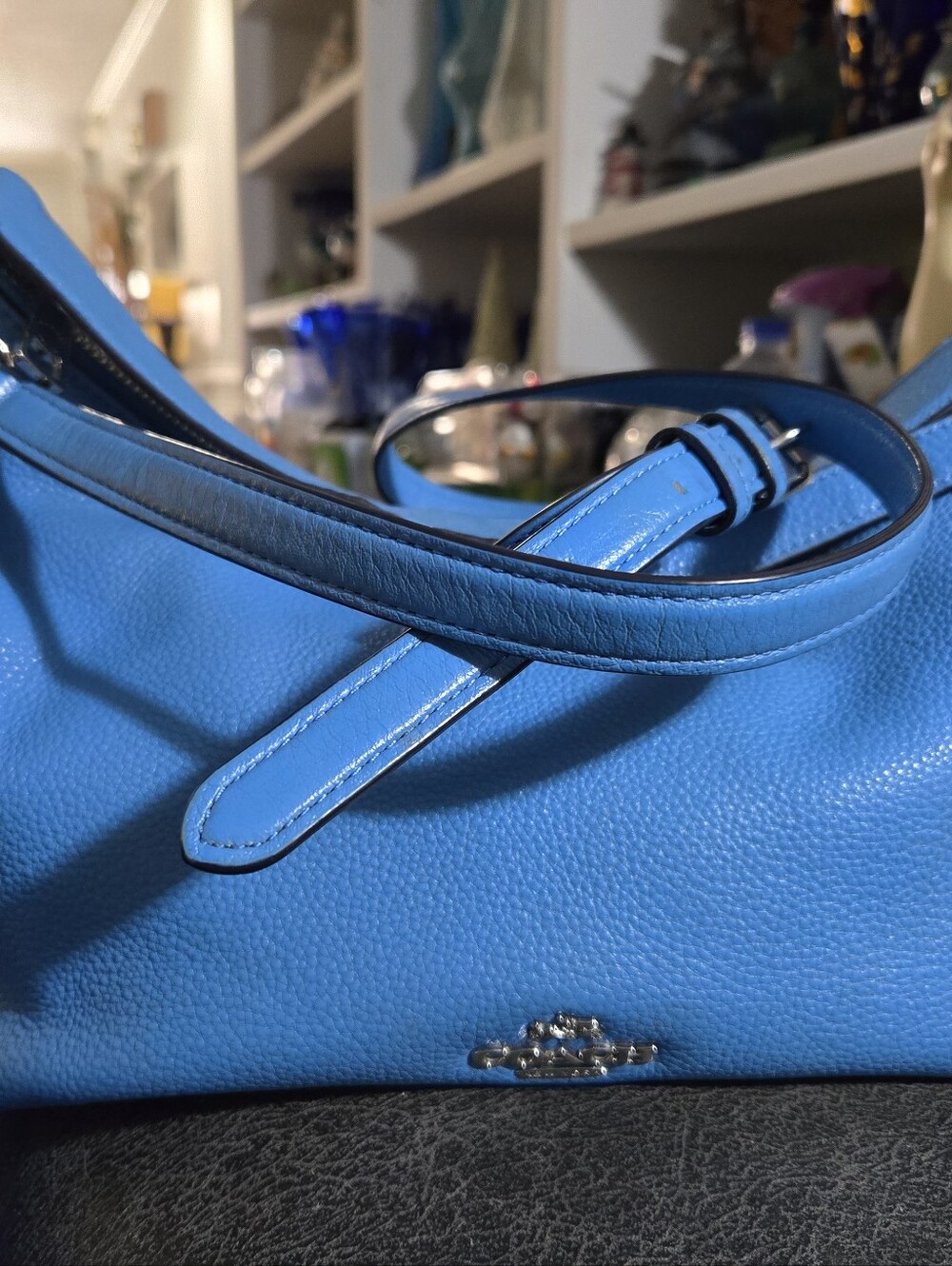 Coach East West Celeste Pebbled Leather Shoulder Bag in Bright Blue
